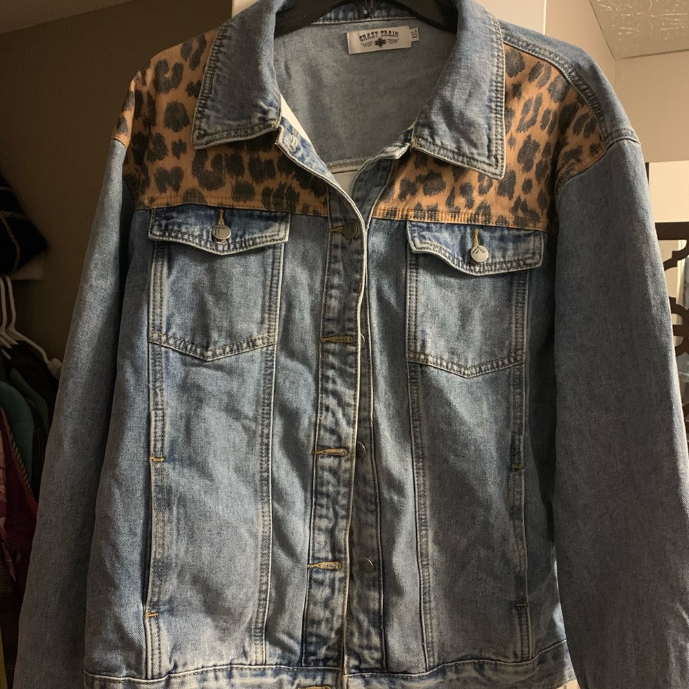 Crazy Train Denim Jacket w/Leopard Print - NWOT - XXL